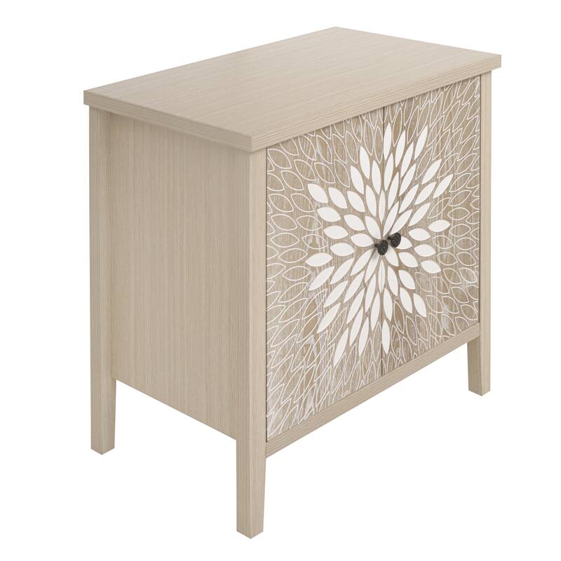 GDFStudio - Oakcraft Traditional Wooden Accent Storage Cabinet with 2 Carved Doors