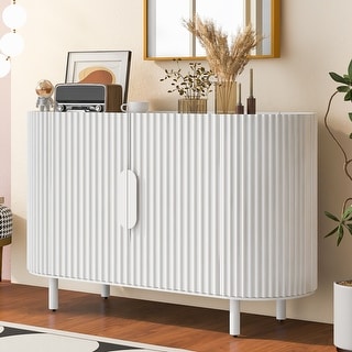 Stylish MDF Storage Sideboard Buffet Cabinet with Vertical Stripes and Adjustable Shelves for Living Room, Study, Entryway