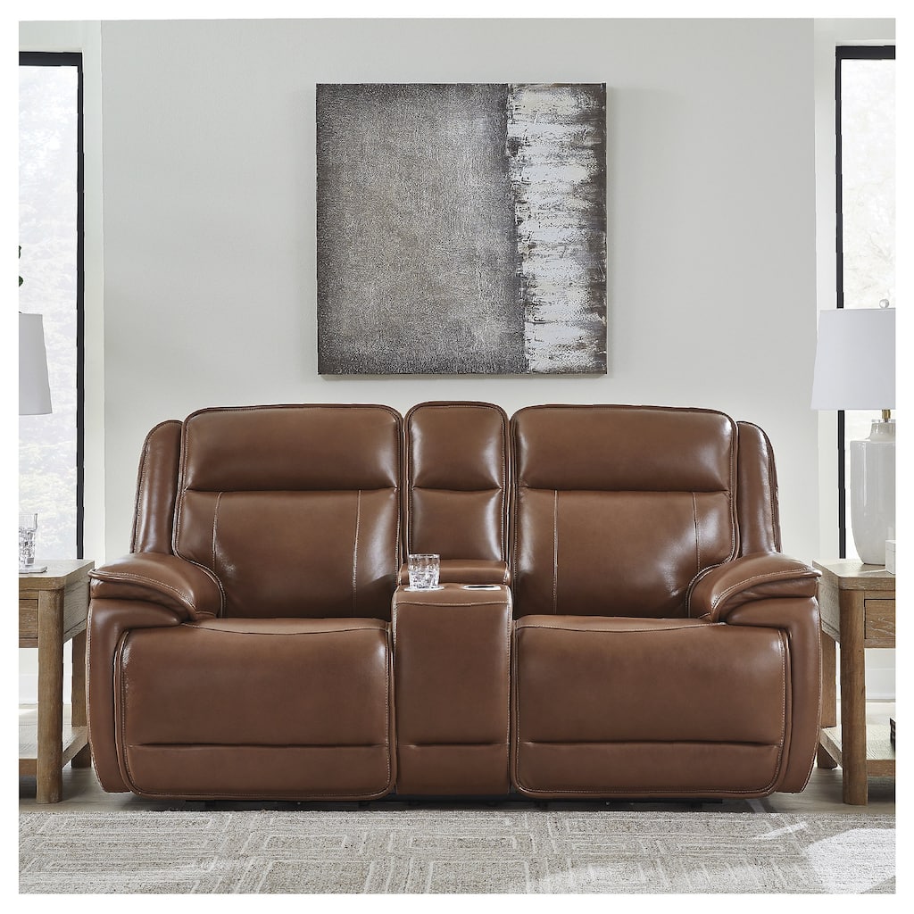 Signature Design by Ashley Healy Pier Brown Power Reclining Loveseat with Console - 78" W x 40" D x 42.25" H