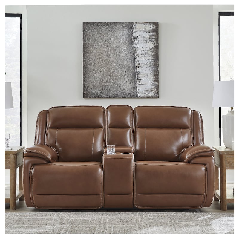 Signature Design by Ashley Healy Pier Brown Power Reclining Loveseat with Console - 78" W x 40" D x 42.25" H - Brown