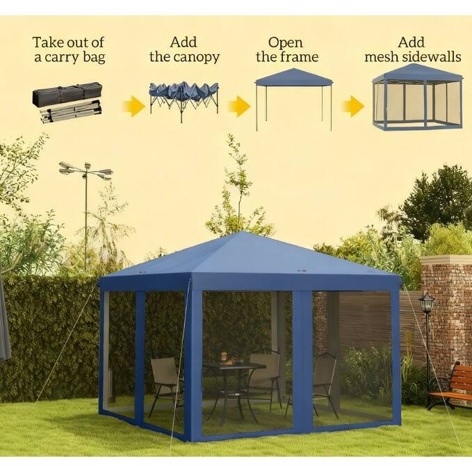 GDFStudio - Nathan Portable Pop-Up Canopy Tent with Adjustable Height and Screened Shelter Design for Outdoor Use - Blue