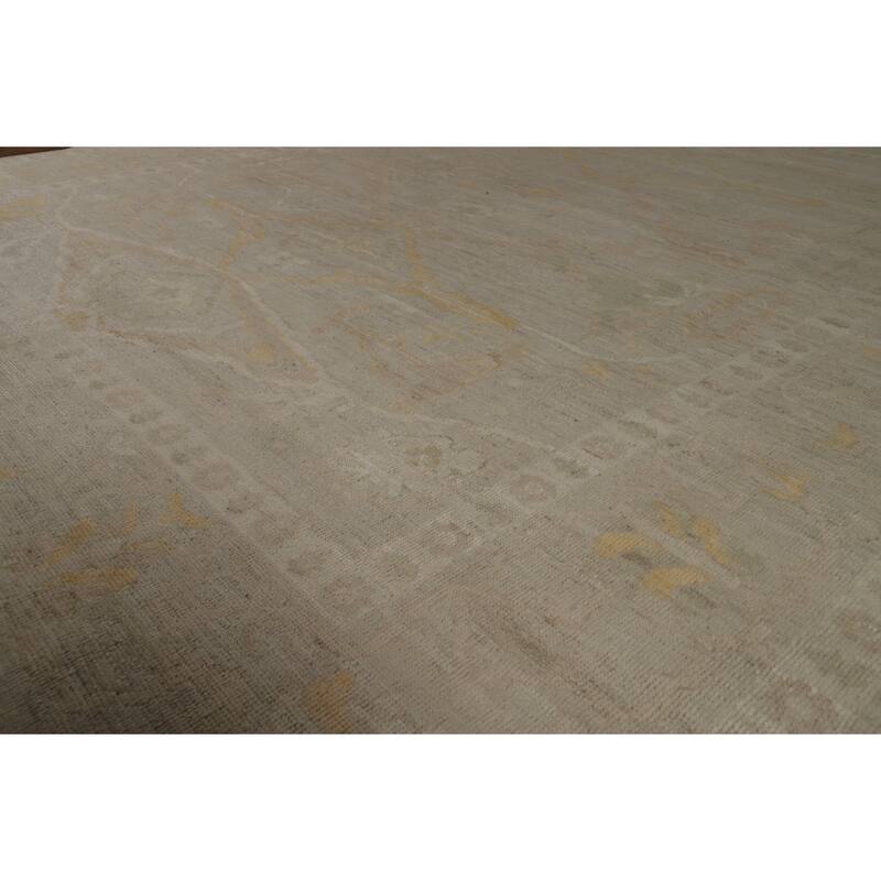 Vegetable Dye Oushak Turkish Rug Hand-Knotted Floral Wool Carpet - 8'5" x 9'10"