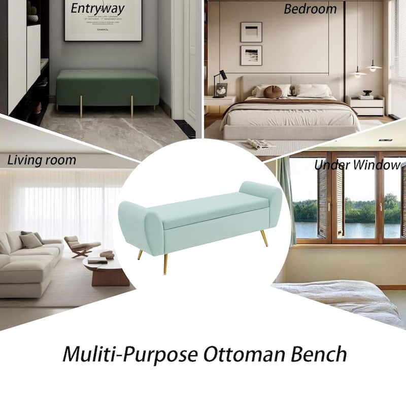 Upholstered 56"W Flip Top Storage Bench with arms