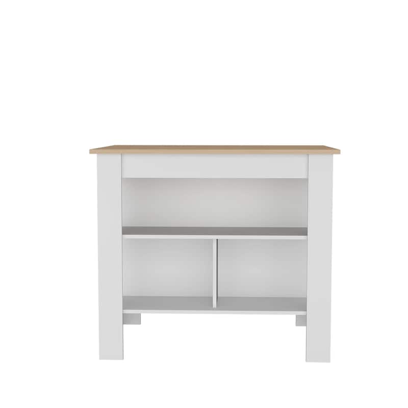 Modern Mahogany and White Kitchen Island, 3 Open Shelves for Easy Access and Storage
