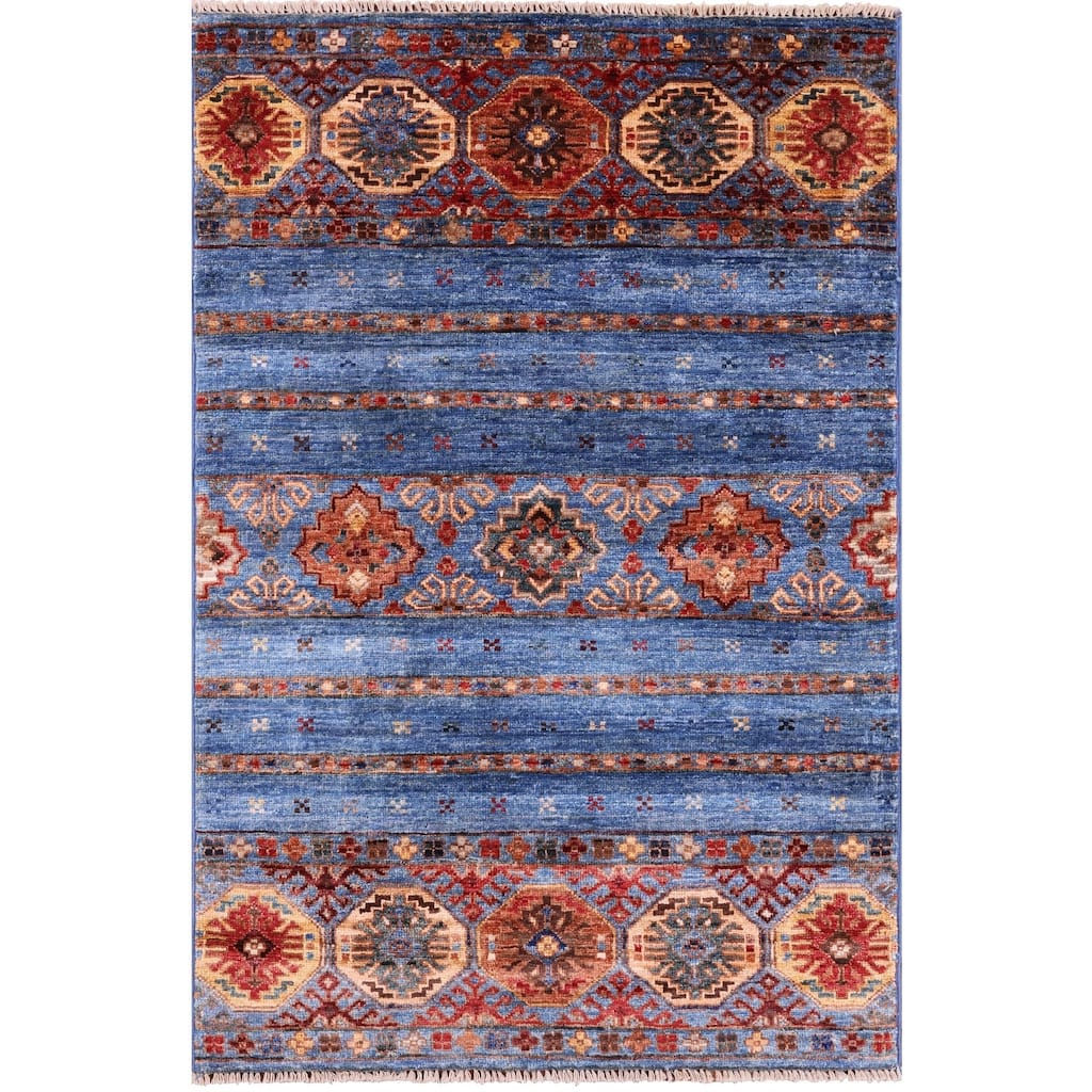Golden Nile Blue Khorjin Persian Gabbeh Hand Knotted Wool Rug - 2' 8" X 4' 0"
