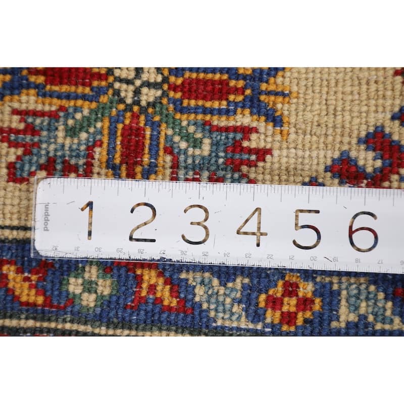 Green Geometric Kazak Oriental Area Rug Handmade Bedroom Wool Carpet - 5'0" x 6'7"