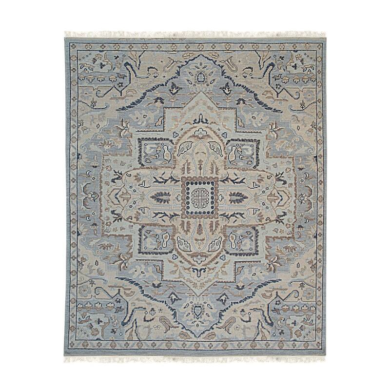 Blue Hand Knotted Wool Traditional Rug 8' x 10' - Medallion Floral Geometric Thick Plush Pile Design - N/A