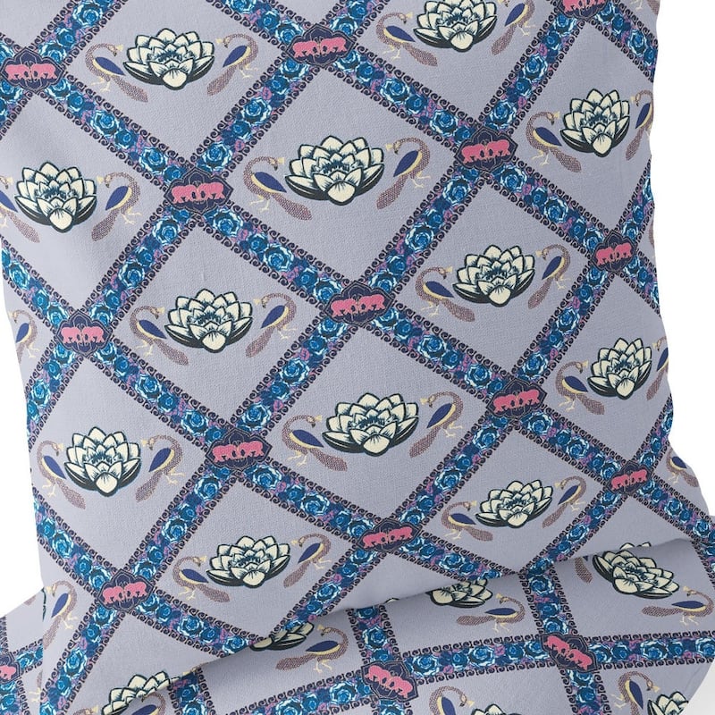 HomeRoots Set of Two 16" X 16" Blue and Gray Peacock Blown Seam Floral Indoor Outdoor Throw Pillow - 16.00' X '16.00' X '5.00