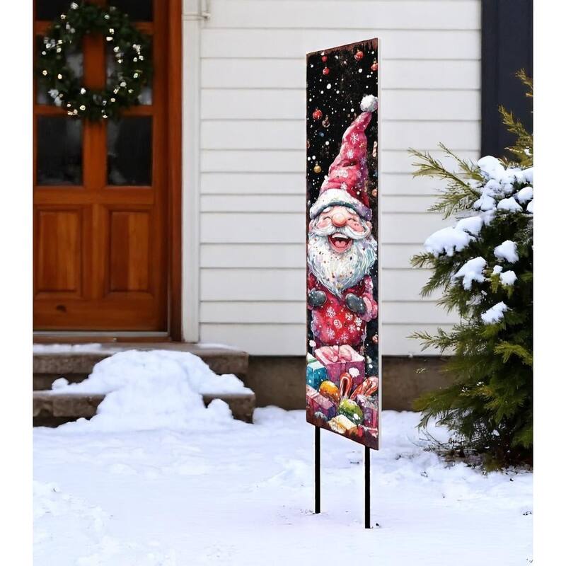 HomeRoots 42" Black White And Red Solid Wood Christmas Santa Garden Stake - White/Red/Black - Wood