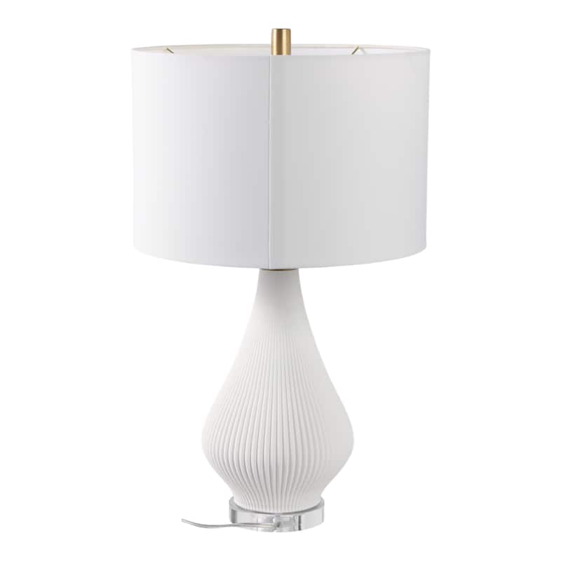 Stoneware Porcelain Table Lamp Ribbed Base Fabric Shade - 24" White - 15" x 15" x 24"