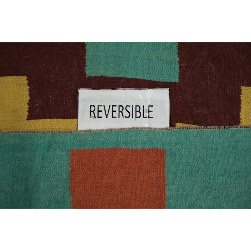 Hand Woven Oriental 100% Wool Carpet Southwestern Modern Multi-Colored Kilim Area Rug - 11' 8'' X 8' 10''