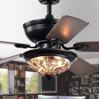 Micago Black 52-inch Lighted Glass Bowl Shade Ceiling Fan with Remote - 52-inches Diameter - 52-inches Diameter