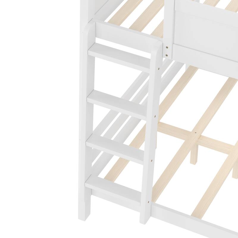 Wood Bunk Bed with Storage Shelves and Bookshelf, Ladder & Guardrails, Detachable Design