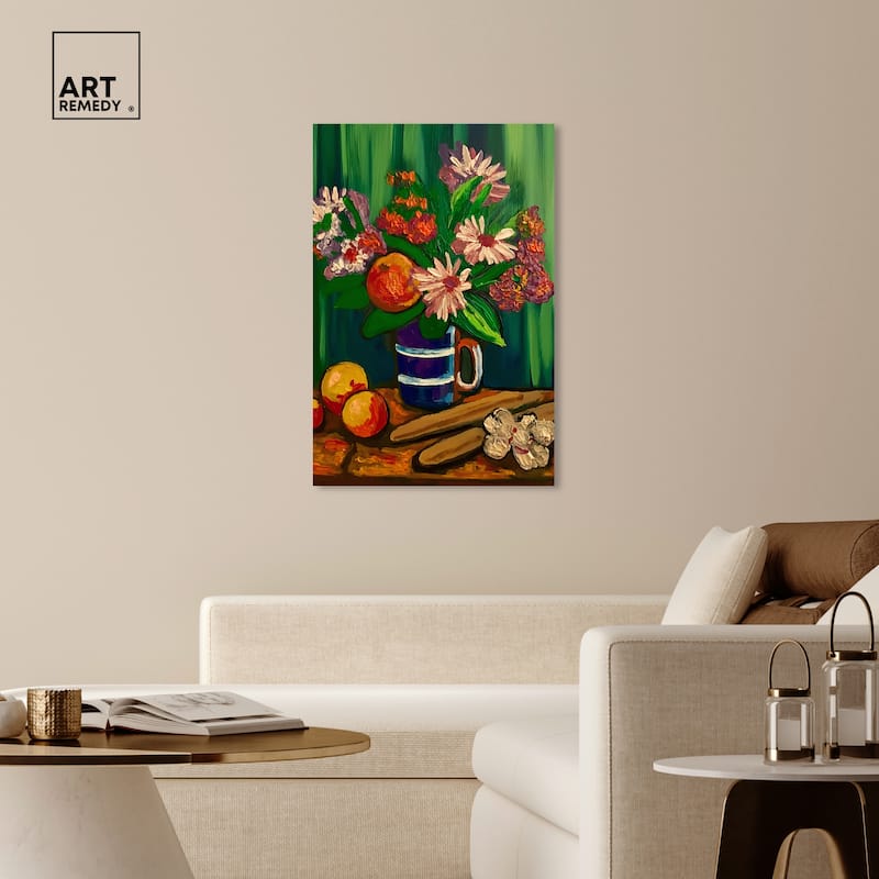 Art Remedy Floral Vase And Fruits Gallery Wrapped Flowers In Vase Paintings