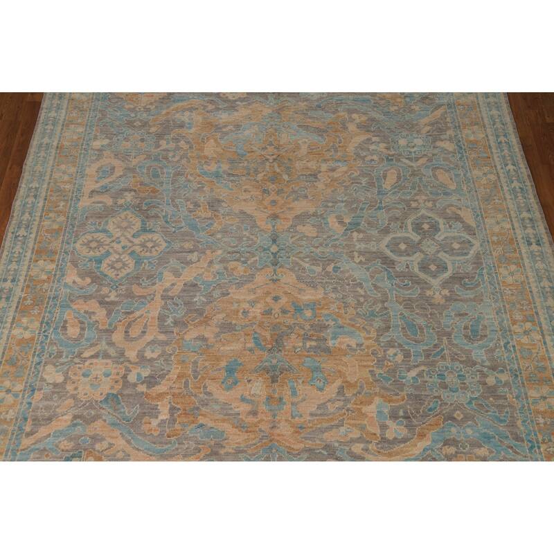 Hand Knotted Oriental 100% Wool Carpet Transitional Floral Greys & Charcoal Oushak Area Rug - 10' 0'' X 8' 0''
