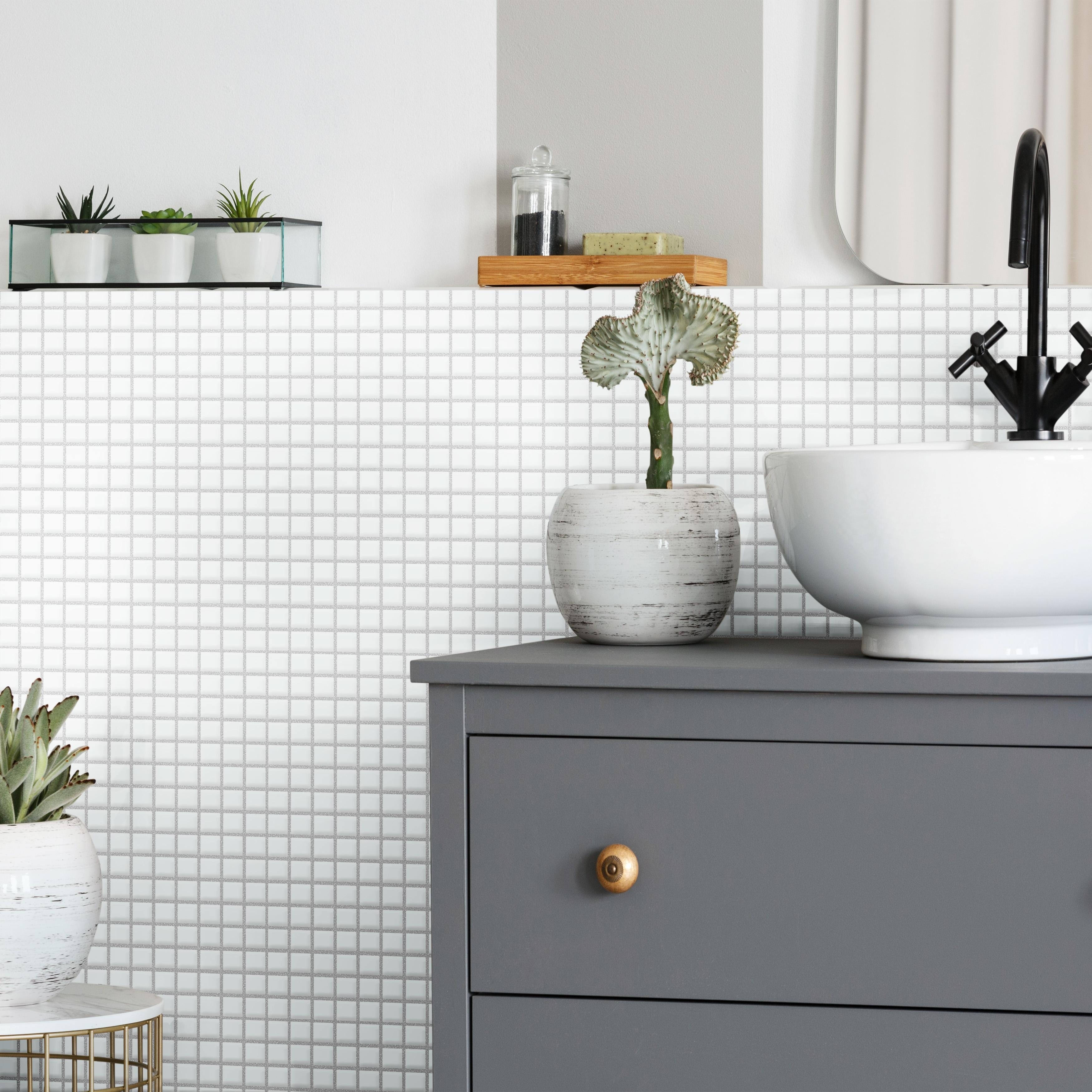 Merola Tile Metro 1" Square Glossy White 10-3/4" x 11-3/4" Porcelain Mosaic Floor and Wall Tile