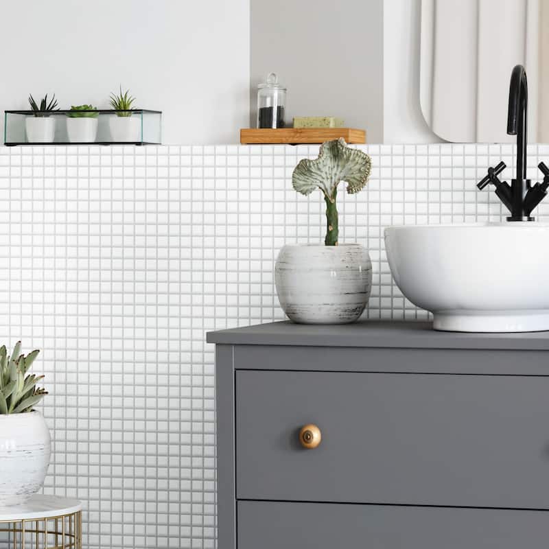 Merola Tile Metro 1" Square Glossy White 10-3/4" x 11-3/4" Porcelain Floor and Wall Tile - Sample swatch