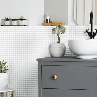 Merola Tile Metro 1" Square Glossy White 10-3/4" x 11-3/4" Porcelain Floor and Wall Tile