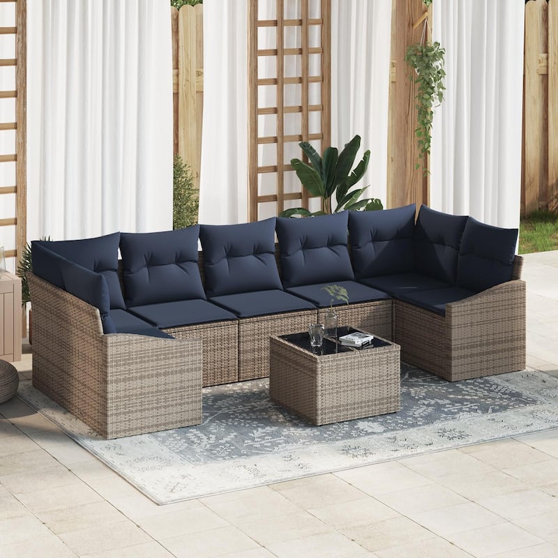 vidaXL 8 Piece Garden Sofa Set with Cushions - 113.8×48.6×27.2 - Grey