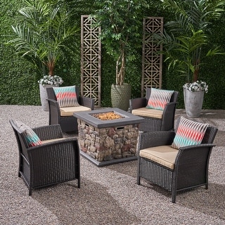 St. Lucia Outdoor 4 Piece Wicker Chat Set with Fire Pit by Christopher Knight Home