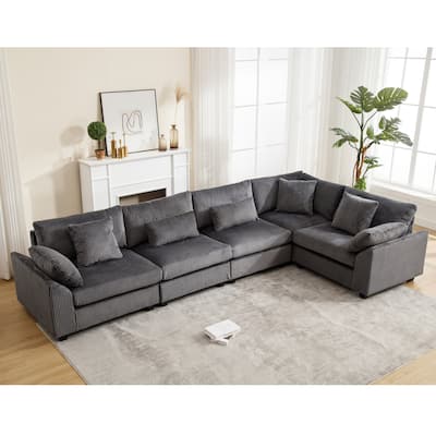 Grey 146'' Convertible 5-Seater Modular Sofa with Plush Cushions