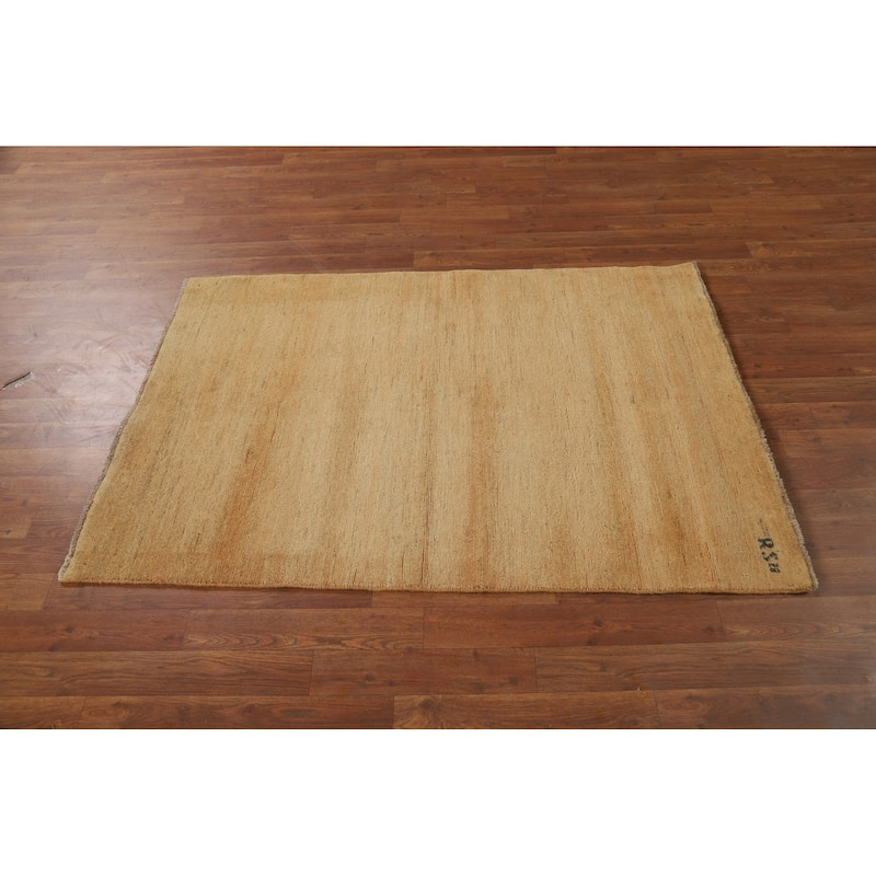 Modern Gold Gabbeh Oriental Foyer Rug Handmade Wool Carpet - 3'5"x 4'10"
