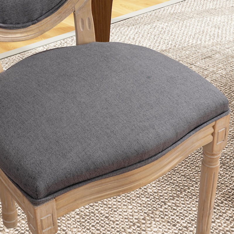 French Country Solid Wood Fabric Dining Chair Set of 2