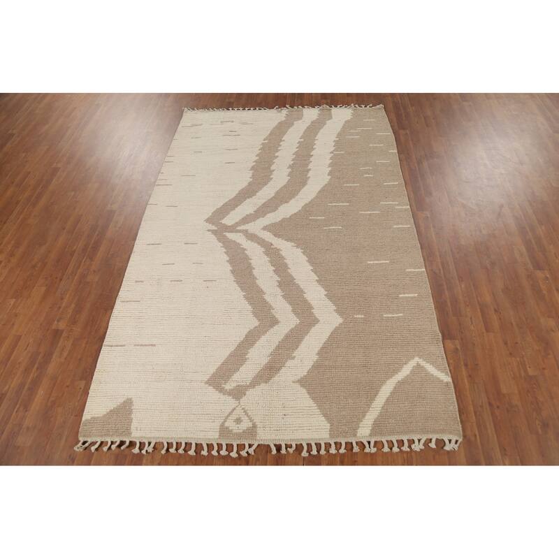 All-Over Striped Moroccan Oriental Area Rug Handmade Wool Carpet - 6'2"x 9'6"