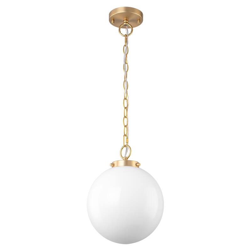 9.8" W 1-Light Modern Opal Glass Globe Pendant Light for Kitchen Island or Bedroom - 9.8 in. W x 15.7 in. H x 9.8 in. D