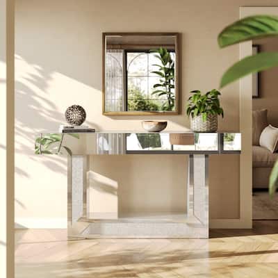 63-Inch Mirrored Console Sofa Table, Modern Wooden Entryway Table
