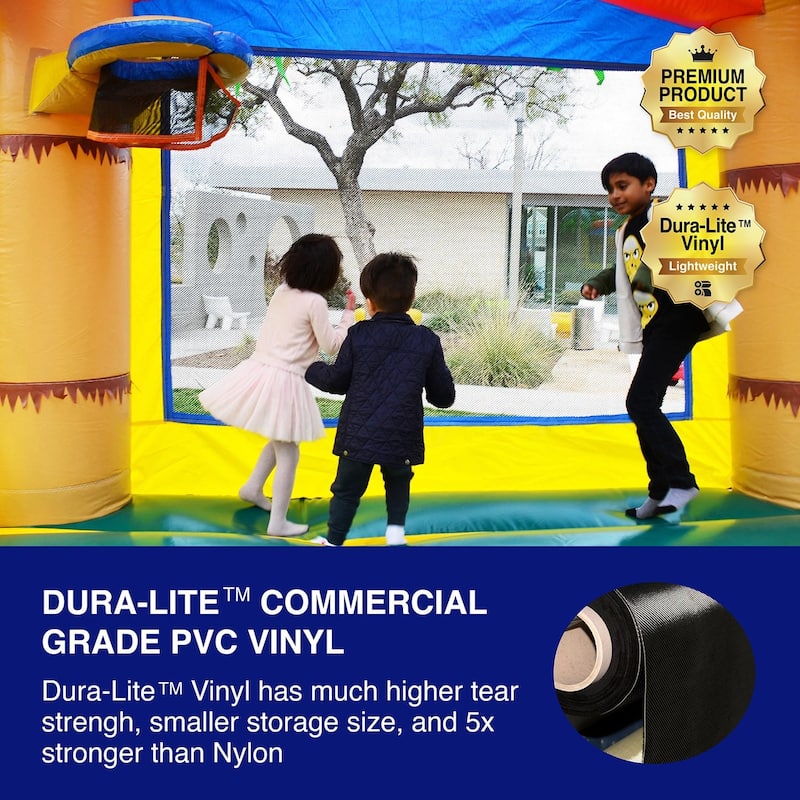 HeroKiddo Tropical Forest Commercial Grade Inflatable Bounce House & Water Slide Combo with Attached Pool & Air Blower for Kids