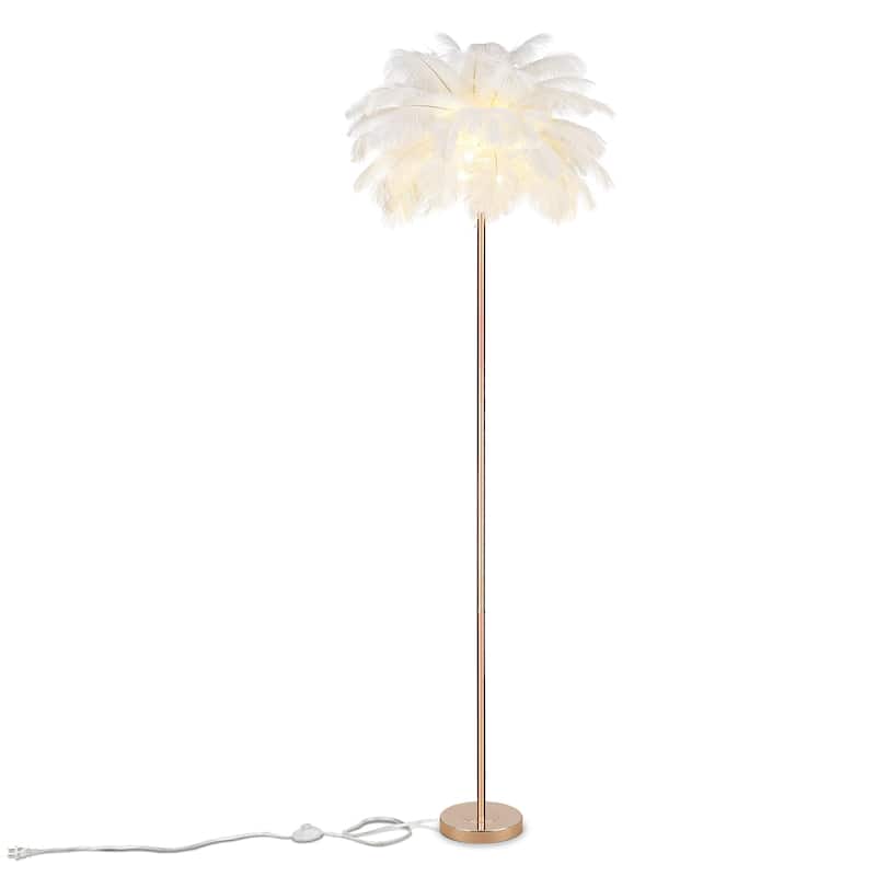 63 Inch Feather Tripod Floor Lamp With Bulbs