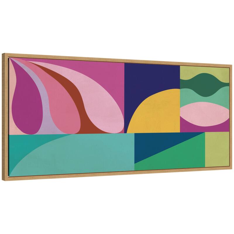 Kate and Laurel Abstract 02 Panel 1 by Rachel Lee Framed Canvas Wall Art Print - 40 x 18 - Brown