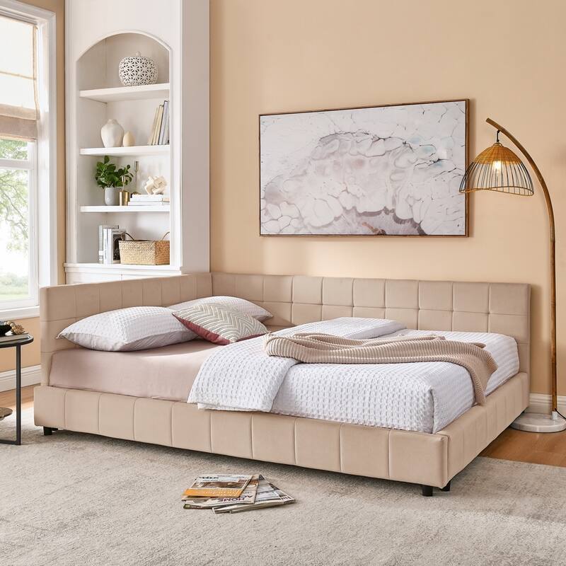 Upholstered Tufted Bed Frame Velvet Fabric Daybed