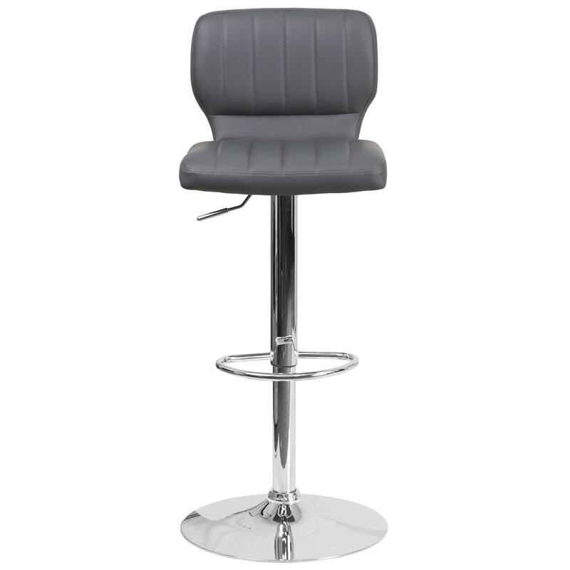 Vinyl Adjustable Barstool with Vertical Stitch Back (Set of 2)