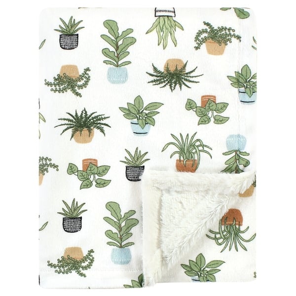slide 1 of 1, Hudson Baby Plush Blanket with Furry Binding and Back, Plants, One Size - Plants - One Size One Size - Plants