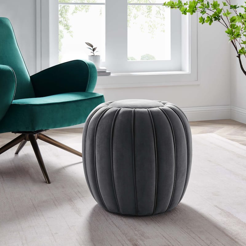 Celebrate Channel Tufted Performance Velvet Ottoman - Grey