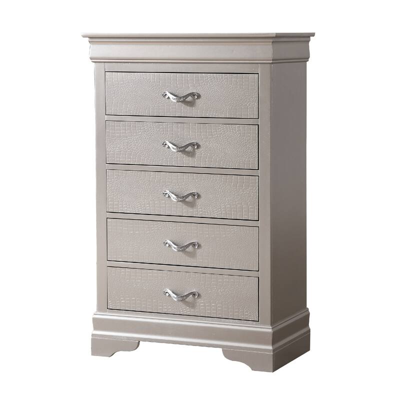 5-Drawer Wooden Bedroom Chest - 48" - Silver