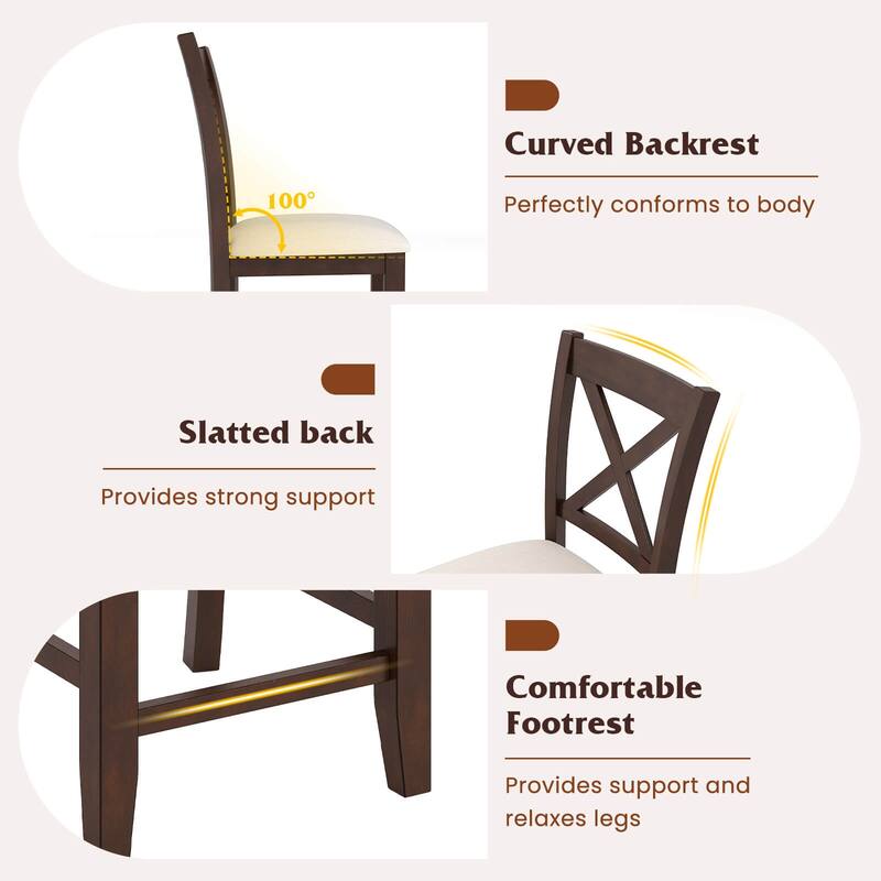 Set of 2/4 Upholstered Wooden Bar Chairs 24" Bar Stools w/ Footrest