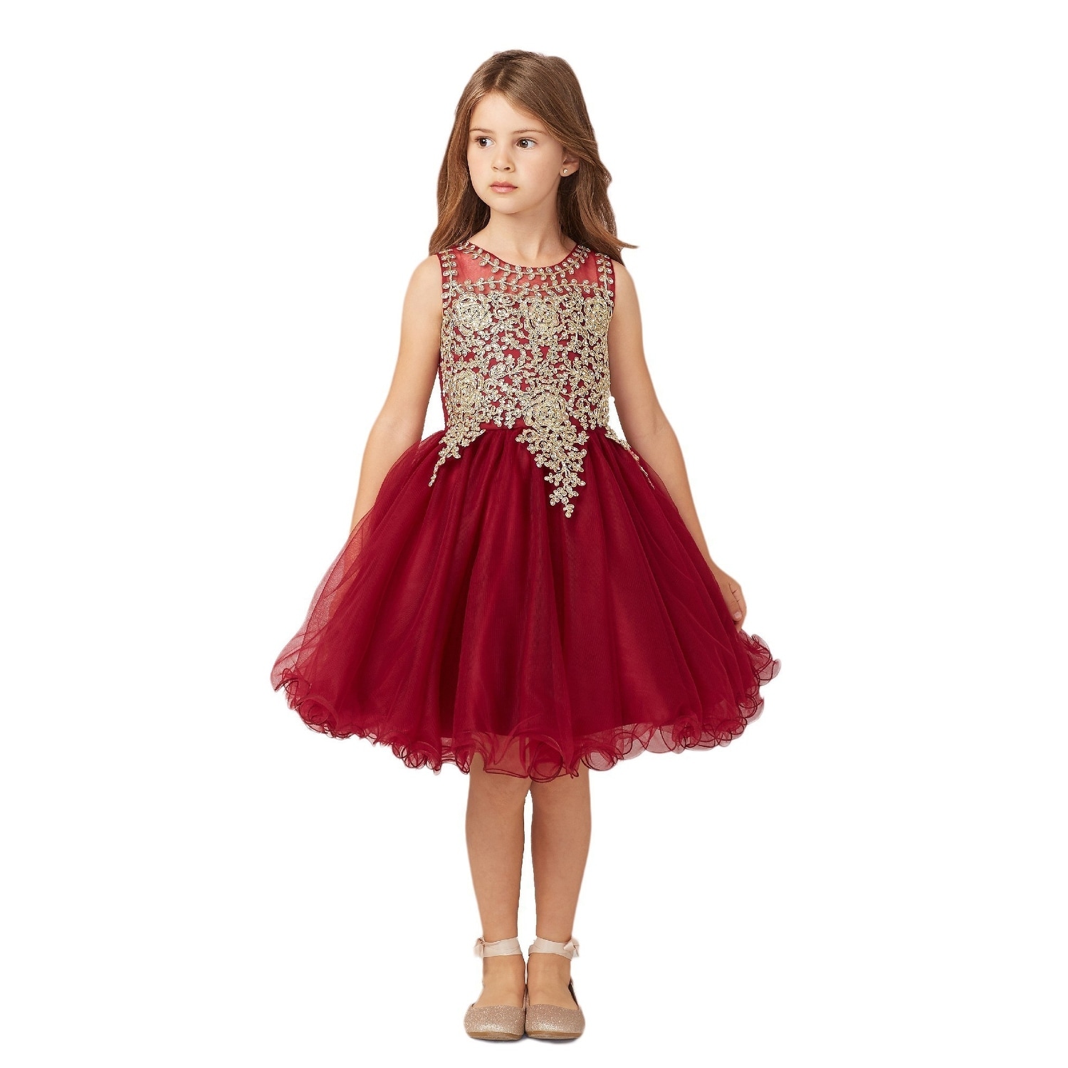 Shop Tip Top Kids Little Girls Burgundy Gold Lace Tulle Short