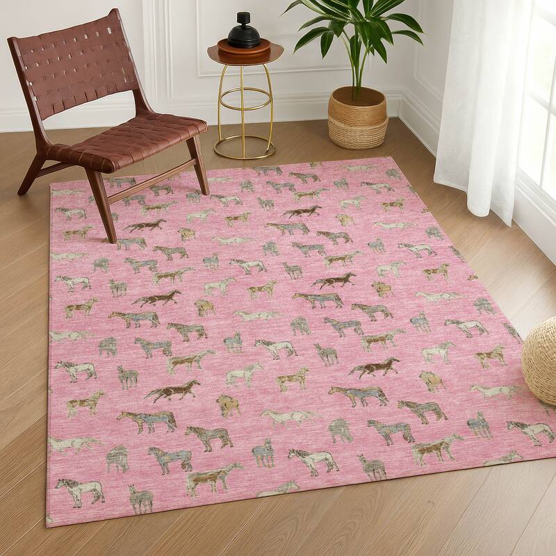 Machine Washable Indoor/ Outdoor Horses Chantille Rug