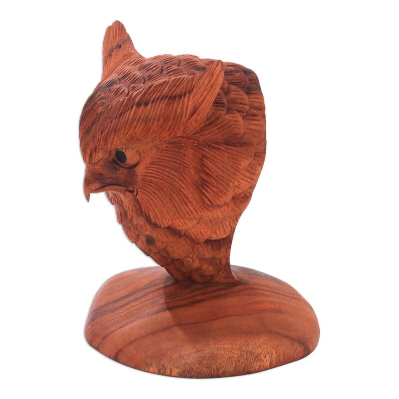 Novica Handmade Owl Bust Wood Sculpture