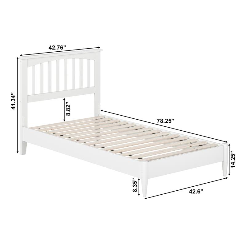 Solid Wood Low Profile Platform Bed - Twin Size, Modern Design, White Finish