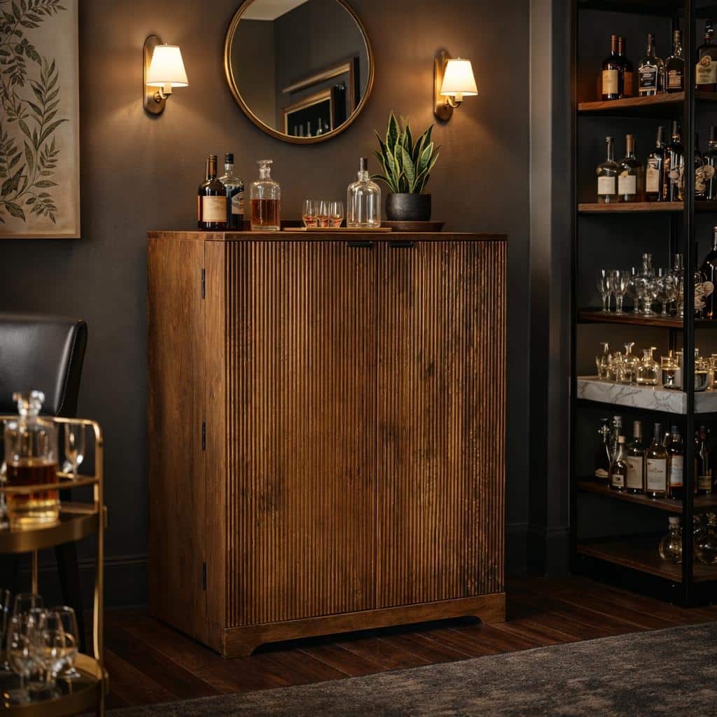 Ridgewood Fluted Wood Bar Cabinet with Wine Storage - N/A