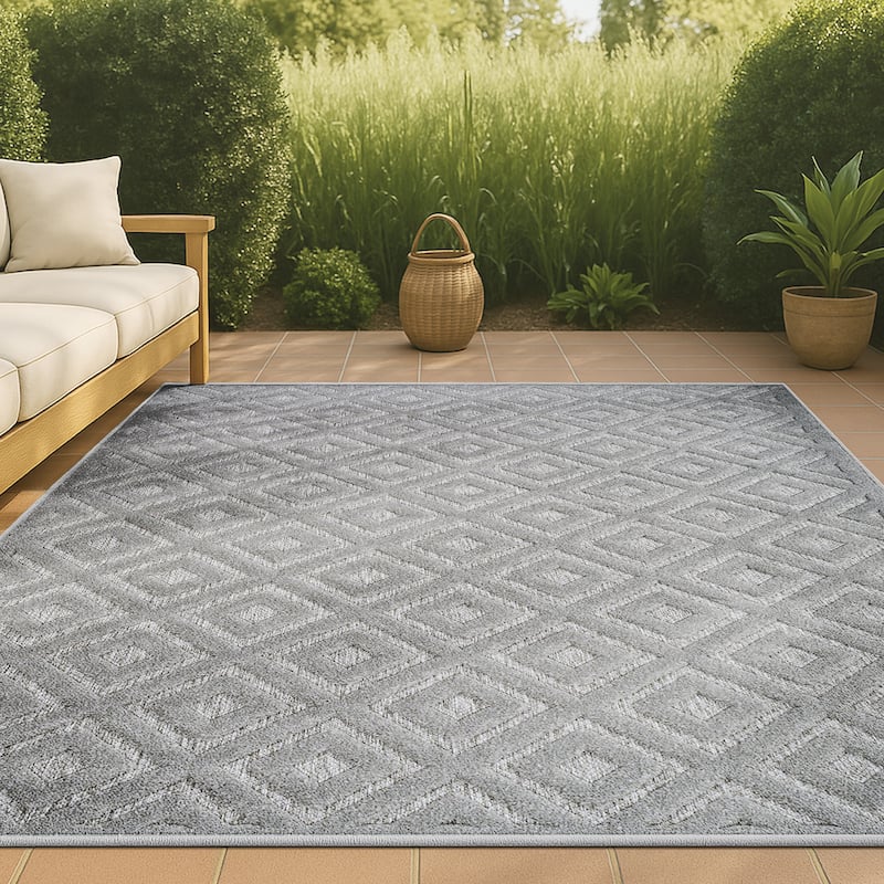 JONATHAN Y Ankara Neutral Diamond Trellis Indoor/Outdoor Area Rug