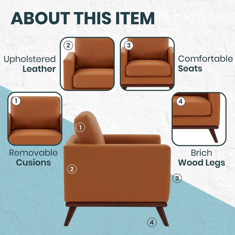 Chester Modern Sofa Leather Or Mesh Accent Side Armchair with Solid Birch Wood Frame Couch for Living Room, Bedroom, Lounge