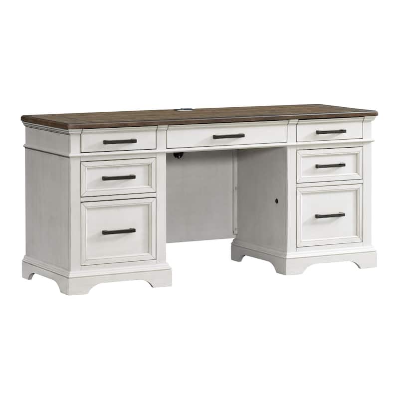 Drake Home Office 66" Wide Credenza, Rustic White & French Oak