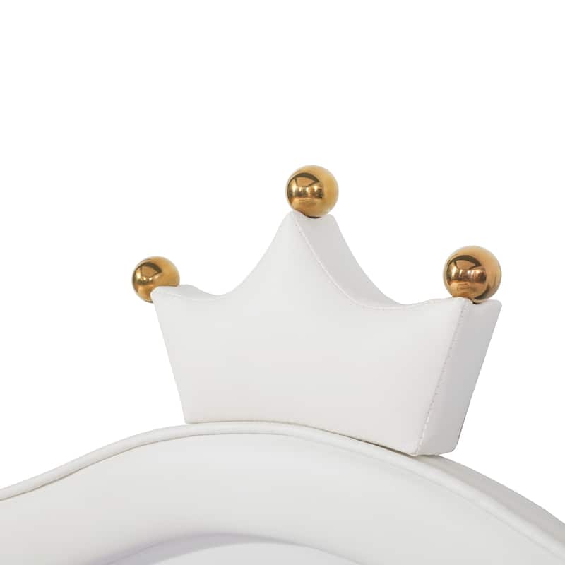 White Twin Bed with LED Lights and Crown Headboard