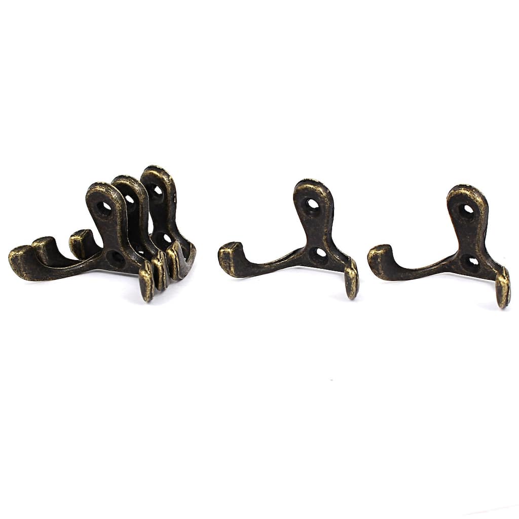 Wall Mounted Clothes Coat Hat Metal Antique Double Hooks Hanger 5pcs - Bronze Tone - 1.8"x1"x1.2"(L*W*H)