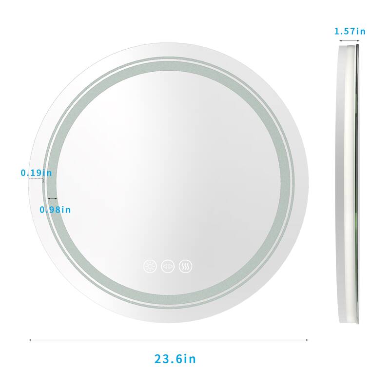 24" LED Mirror Bathroom Wall Mounted Vanity Dimmable Anti-Fog Round - 24x24 inch